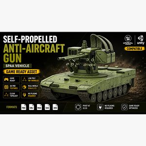 Self-Propelled Anti-Aircraft Gun Vehicle Military Army Game Ready 3D