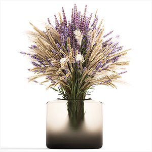 Small bouquet of wildflowers lavender pampas vase 332