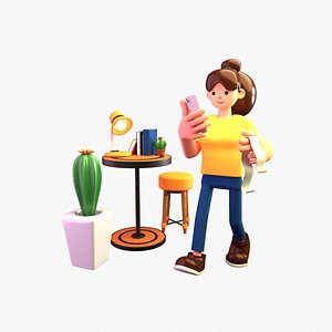 3D Woman doing online bill payment