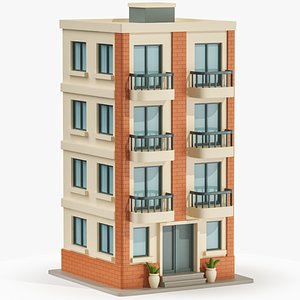 Cartoonish Apartment Building Low Poly 3D Model 03