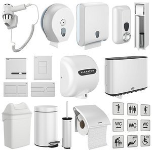 3D Public toilet accessories white set 153