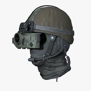 Military Combat Helmet with Night Vision Scope Game Ready 3D model