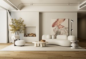 3D Cozy Minimalist Japandi Living Room Interior