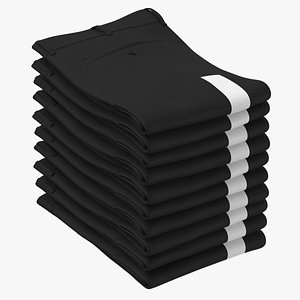 3D Folded Pants 10 Pile Black Dark and Light Khaki model