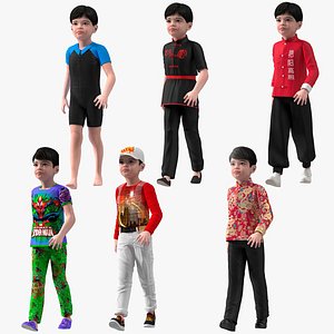 Rigged Asian Child Boys Collection 4 for Cinema 4D 3D