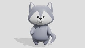 Cute little gray wolf 3D model