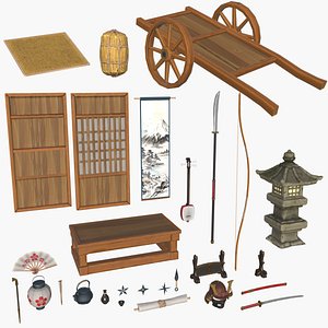 Stylized RPG Japanese Props Assets Set Dressing Environment Interior Decorations Set Pieces Pack