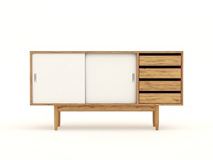 3D Low Poly Mid Century Wooden Sideboard model