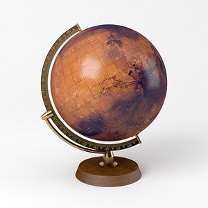 Mars Globe with Wooden Stand and Brass Elements - Martian Map