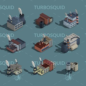 Low Poly Building Industry Isometric Icon Low-poly 3D model model