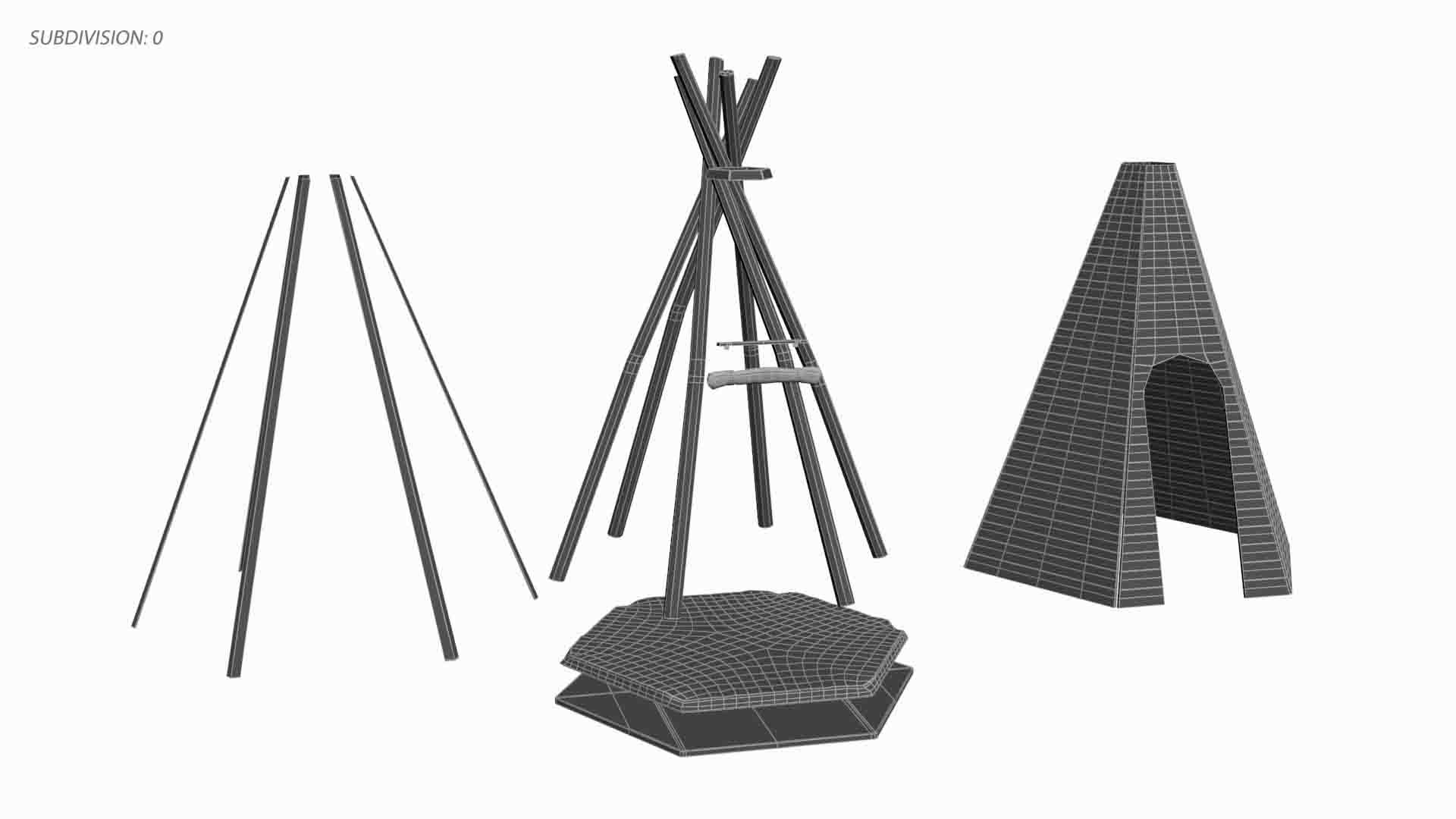 3D Model Wooden Teepee - TurboSquid 1752027