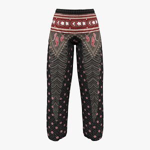 3D Black And Red Peacock Harem Pants