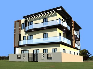 3D 3 story apartment building model