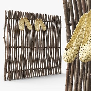 3D model Bast Shoes Hanging on Wicker Fence