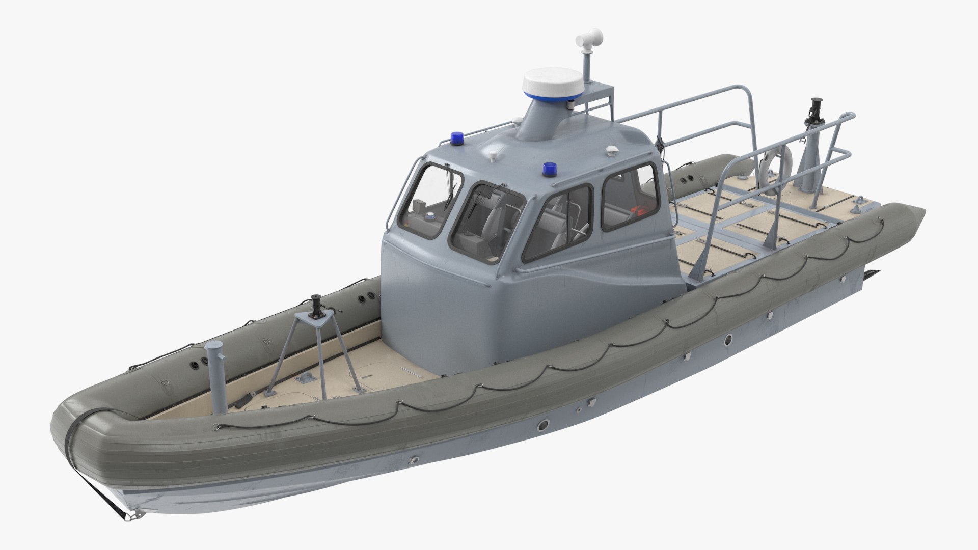 Inflatable Utility Boat With Hard Hull And Antenna Rigged For Cinema 4D ...