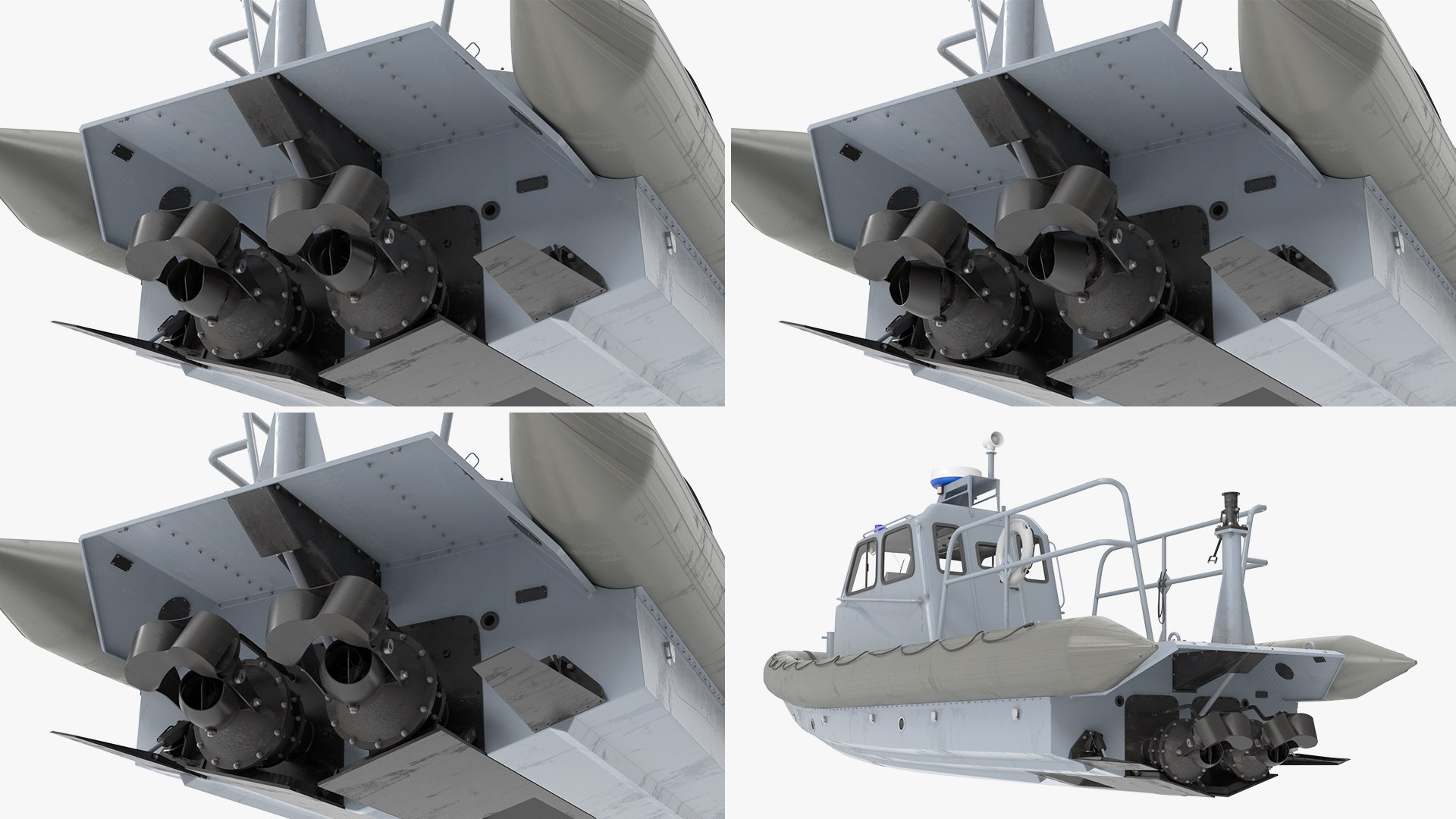 Inflatable Utility Boat With Hard Hull And Antenna Rigged For Cinema 4D ...
