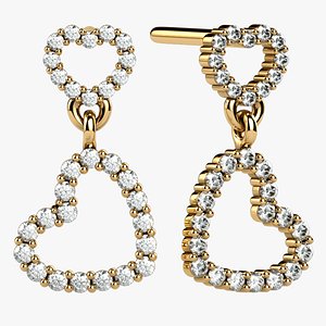3D Heart Shape Sweet Gold Earrings model
