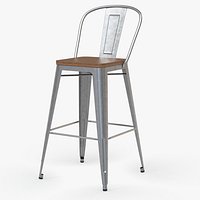 Vintage Metal Bar Stool with Back_II