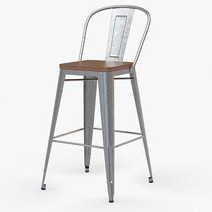 Vintage Metal Bar Stool with Back_II