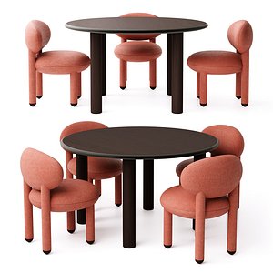 3D Noom Paul Dining Table and Flock Chair CS1 Set