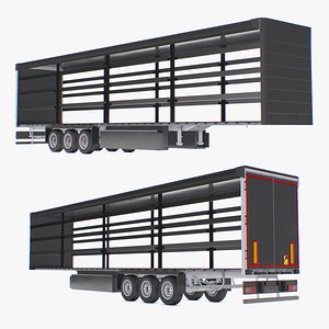 3D model Curtain Trailer Without Canvas Black