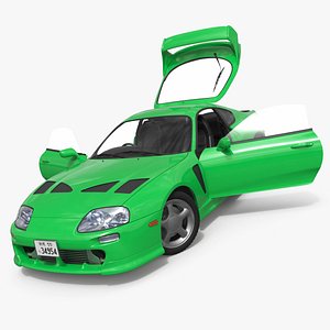 3D Turbo Sports Coupe With Hood Vents Green Rigged for Maya model