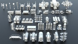 Industrial Refinery and Oil Rig Kitbash Pack 44 Pieces 3D model