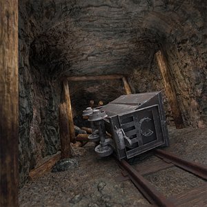 Collapsed Mine Tunnel with Tipped Ore Cart