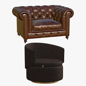 3D Chesterfield Realistic Leather Sofa With Armchair