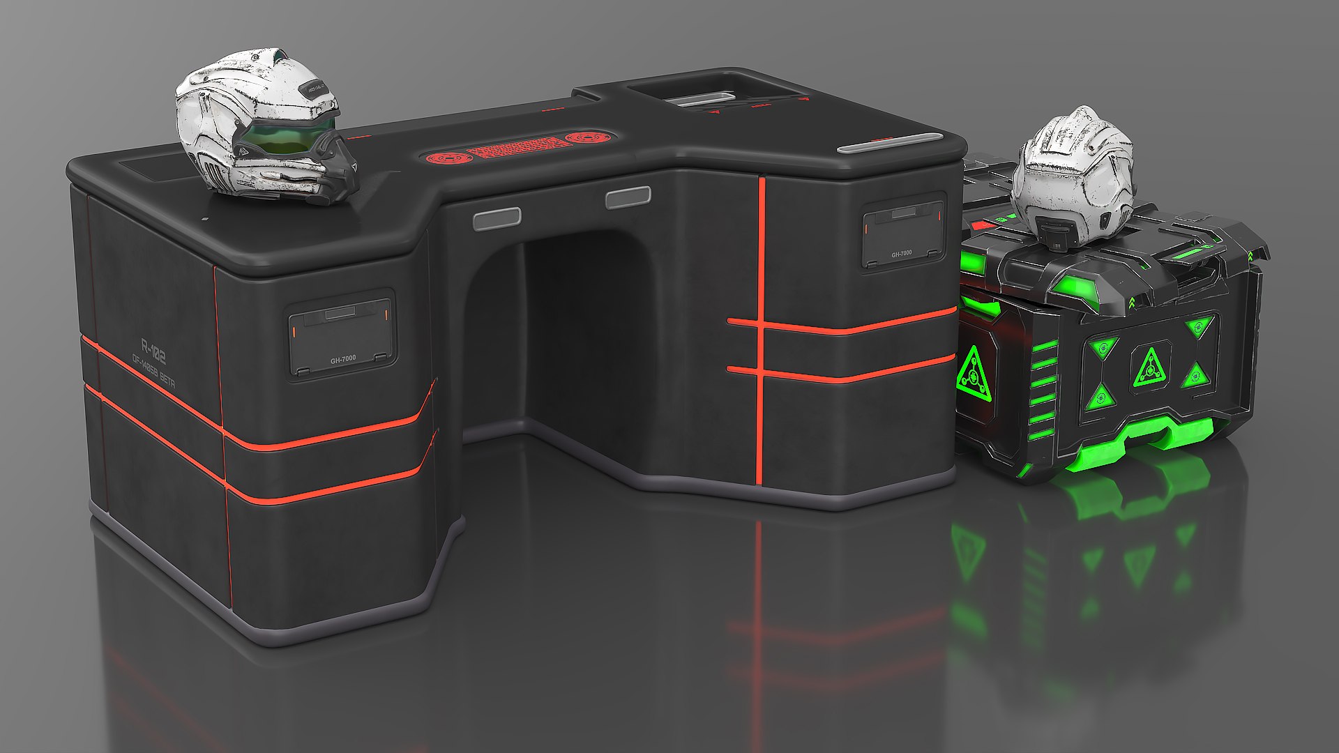 3D Futuristic Control Console With Helmet And Storage Container Model ...
