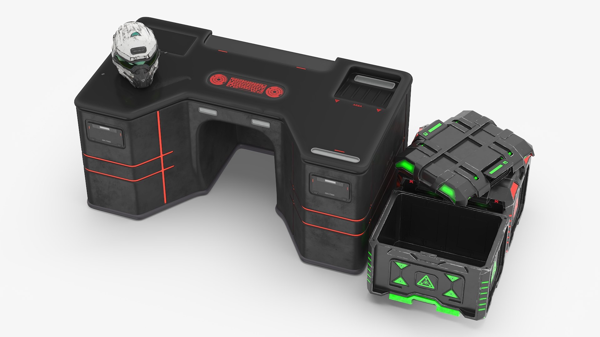3D Futuristic Control Console With Helmet And Storage Container Model ...