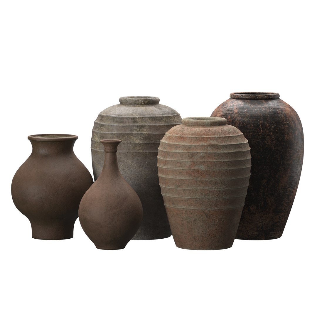 Artisan Clay Vases Set 2 3D Model - TurboSquid 1966919