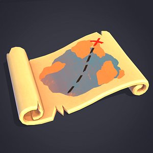3D Stylized Scroll Map - Lowpoly - Gameready model