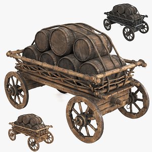 Medieval cart with barrels 3D model