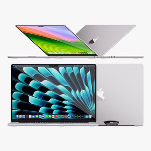 3D model Apple MacBook Air 15 inch Silver 2023 With Magic Mouse