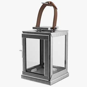 3D Square Glass and Metal Candle Lantern with Handle model