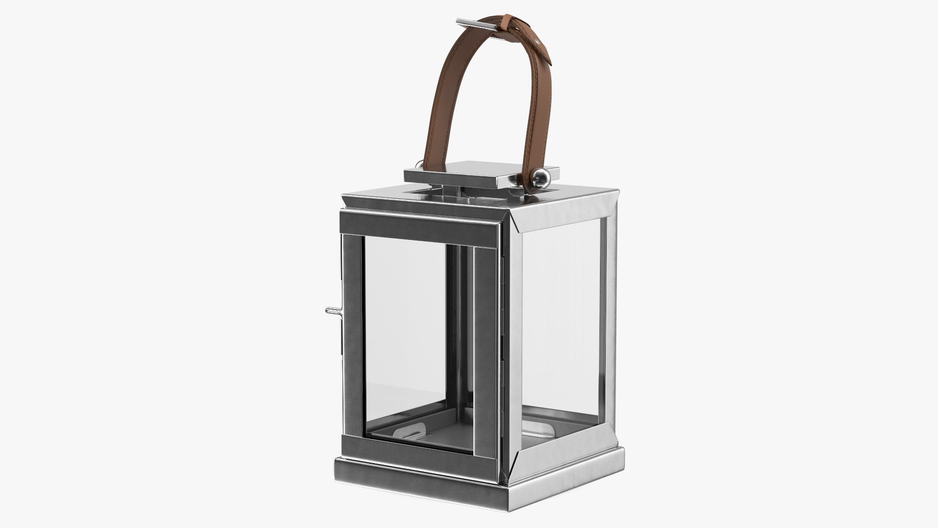 Square Glass and Metal Candle Lantern with Handle 3D model preview
