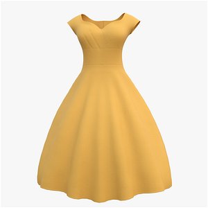 3D Low Poly Yellow Vintage Dress