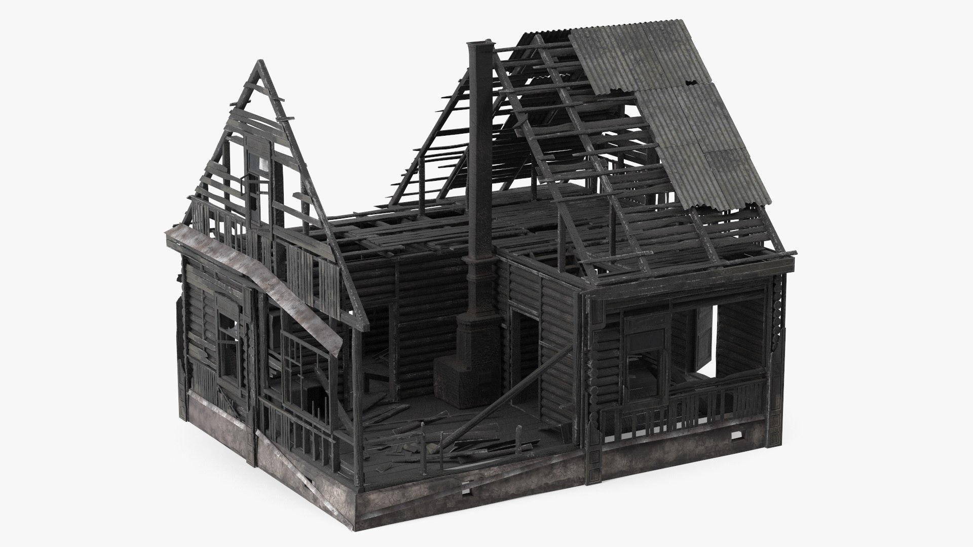 Burnt Wooden House Brown 3D model preview