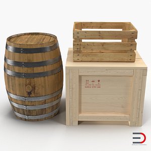 wooden conteiners barrel crate 3d model