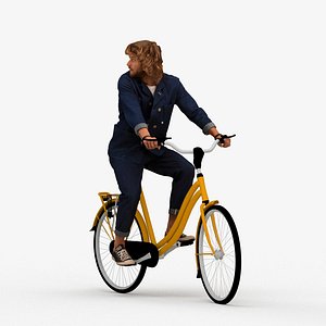 3D model 00252Jet00011 - Adult Caucasian man cycling through public space in transitional seasonal clothing