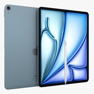 Apple iPad Air 13 2024 Blue with Pencil 3D model
