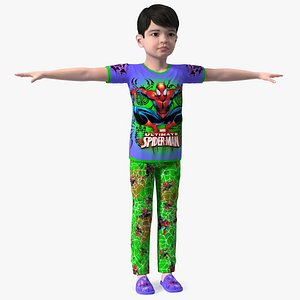 3D Asian Child Boy Home Style T-pose model