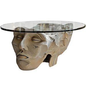 Oval coffee Table glass top and base in the form head sculpture 3D model 3D