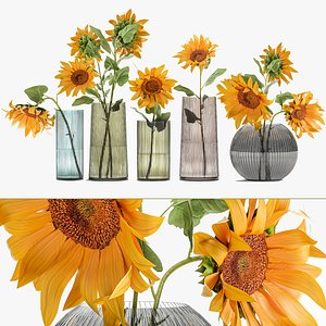 Flower bouquet of sunflowers in a vase 120 3D model