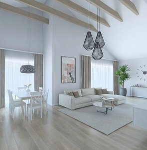 Spacious bright living room with kitchen