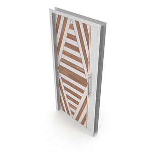 3D Modern Design White Metal Steel Door with Wooden Details model