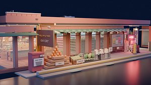 Stylized Low Poly Grocery Store Mega Pack - Full Supermarket Interior and Storefront