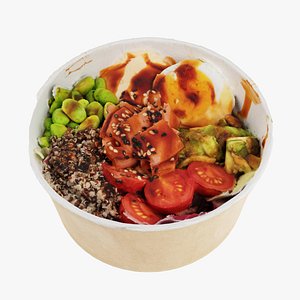 poke bowl lunch with tuna rice avocado mango seaweed chuka salad