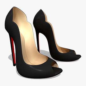 3D Black Leather Red Sole Peep Toe High Heels